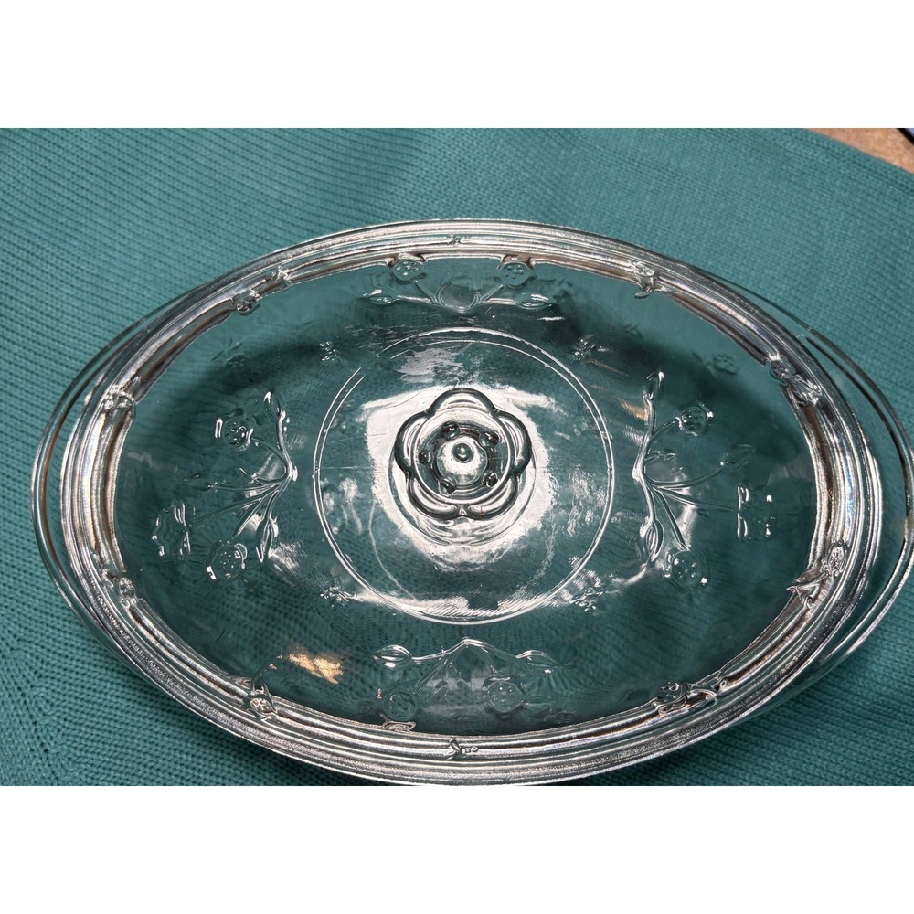 Princess House Heritage Etched Glass Oval Casserole Serving Dish with Lid 12.5in